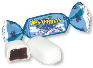 Конфеты Желейные йогурт с черникой в белой глазури используемые в новогодних подарках