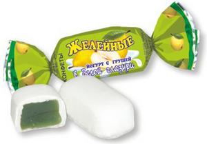 Конфеты Желейные йогурт с грушей в белой глазури используемые в новогодних подарках